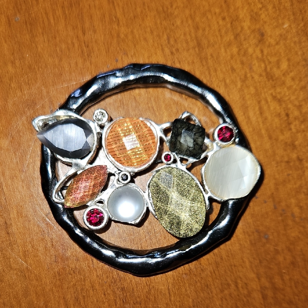 Chico's Silver Brooch with Multi-Color Stones